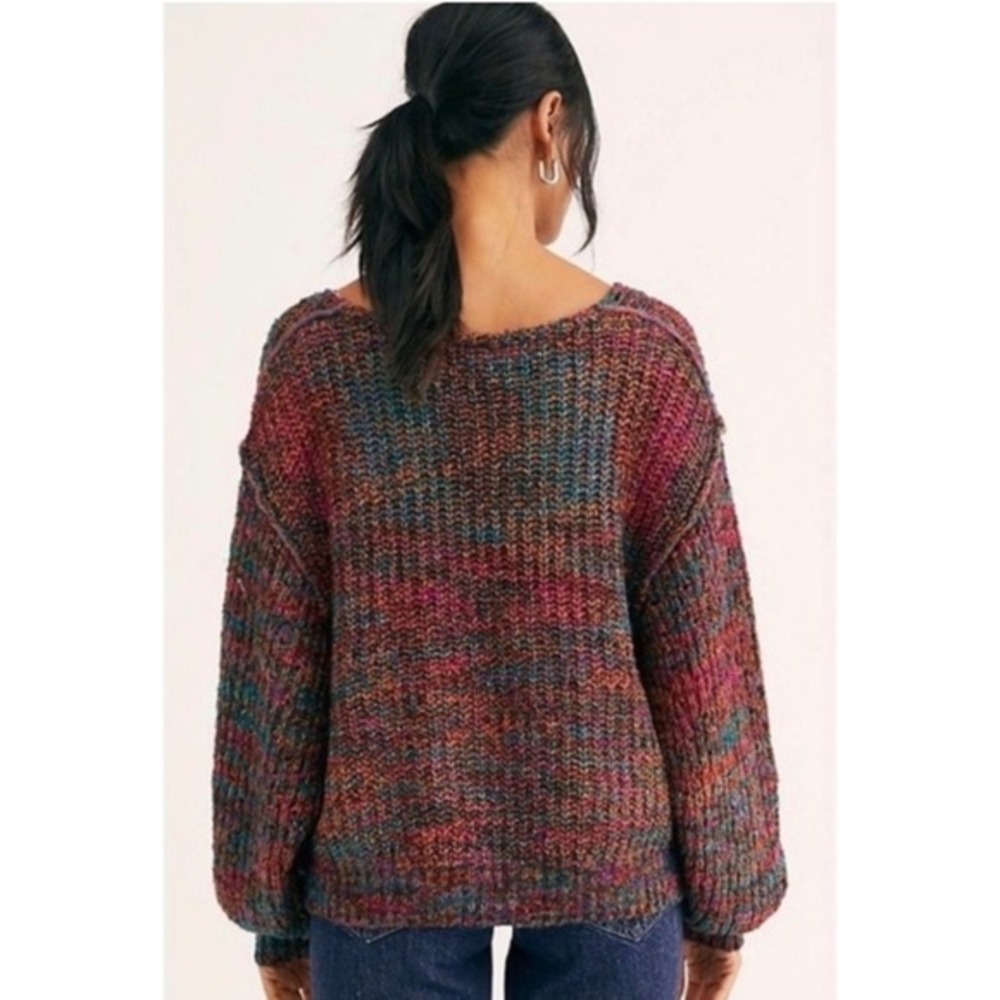 Free People Multicolor HighlandV-Neck Sweater‎ Size XS - Picture 2 of 8